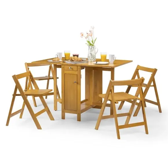 4-Seater Dining Set with Storage - Oak, Rubberwood