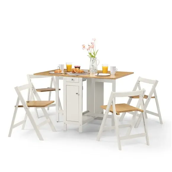 4-Seater Dining Set with Storage - White, Rubberwood