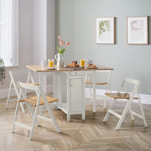 4-Seater Dining Set with Storage - White, Rubberwood