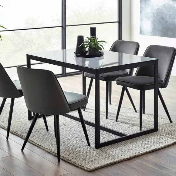 4-Seater Dining Table - Black, Smoked Glass
