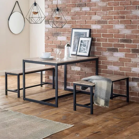 4-Seater Dining Table with 2 Benches - Black image