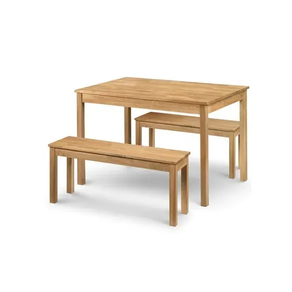 4-Seater Dining Table with 2 Benches - Oak