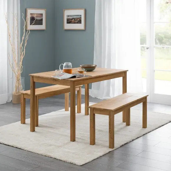 4-Seater Dining Table with 2 Benches - Oak image