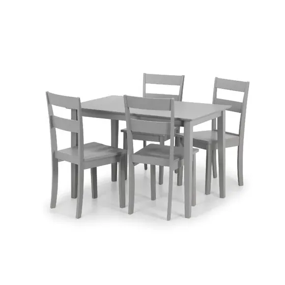 4-Seater Rectangular Dining Set - Grey, Lacquered