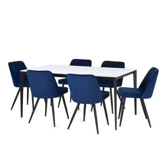 4-Seater Rectangular Dining Table - White, Stone