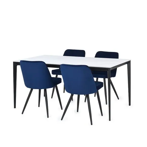 4-Seater Rectangular Dining Table - White, Stone