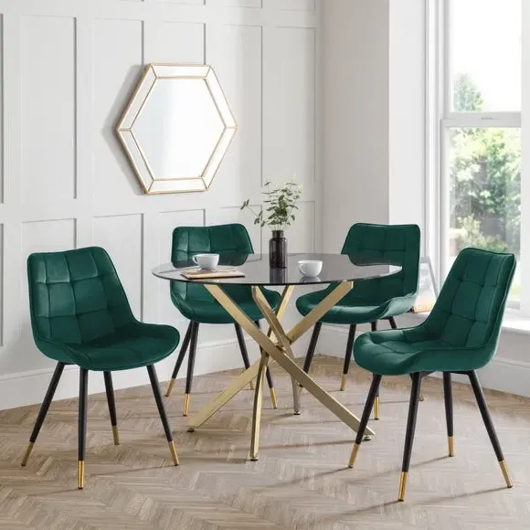4-Seater Round Dining Set - Green, Velvet image