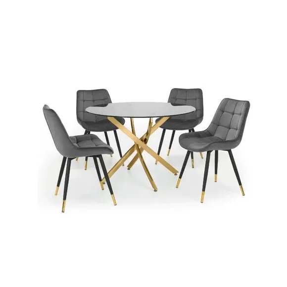 4-Seater Round Dining Set - Grey, Velvet