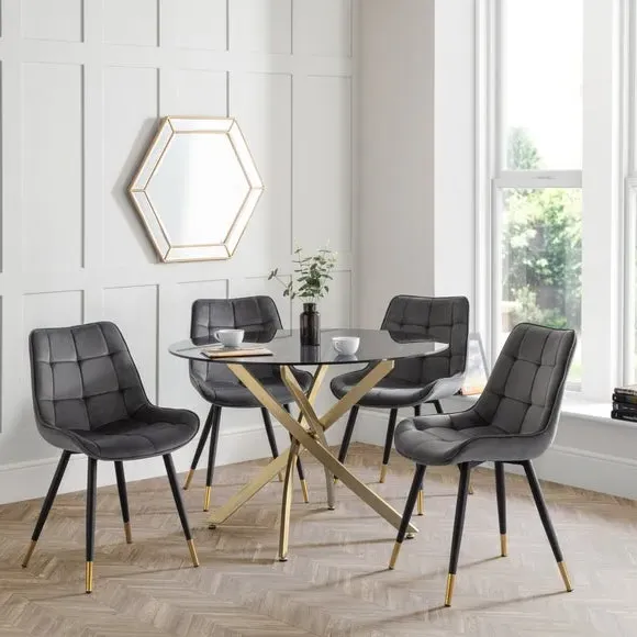 4-Seater Round Dining Set - Grey, Velvet