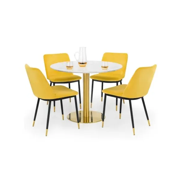4-Seater Round Dining Set with Chairs - Gold