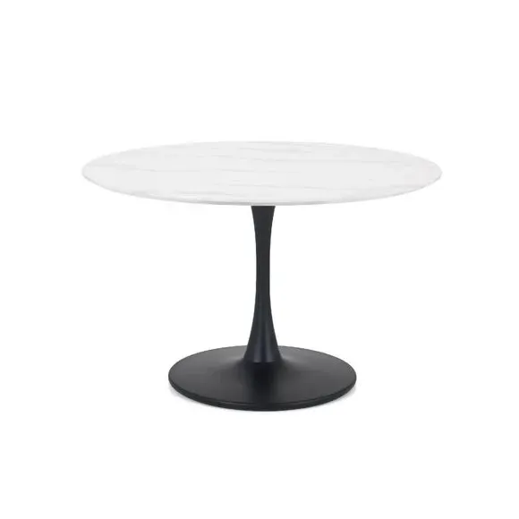 4-Seater Round Dining Table - Black, Marble Effect