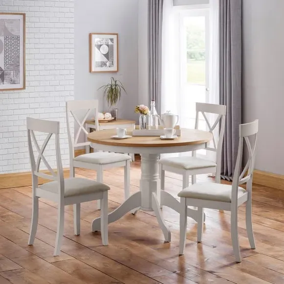 4-Seater Round Dining Table - Ivory, Oak Veneer image