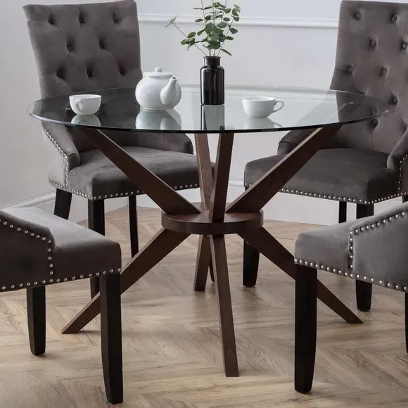 4-Seater Round Dining Table - Walnut, Glass image