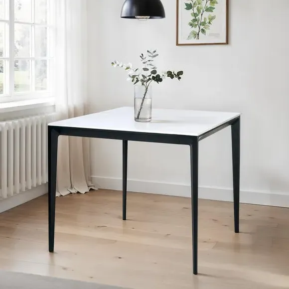 4-Seater Square Dining Table - White, Stone
