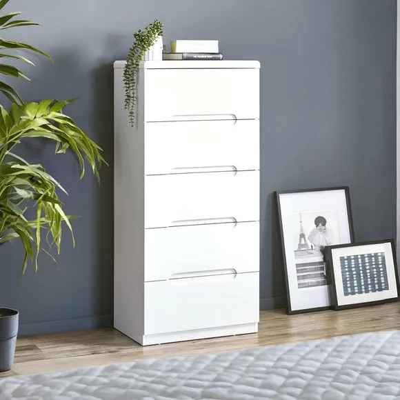 5-Drawer Chest Slim Design - White, Lacquer image