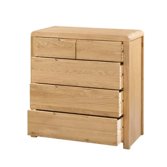 5-Drawer Chest with Curved Edges - Oak Wood