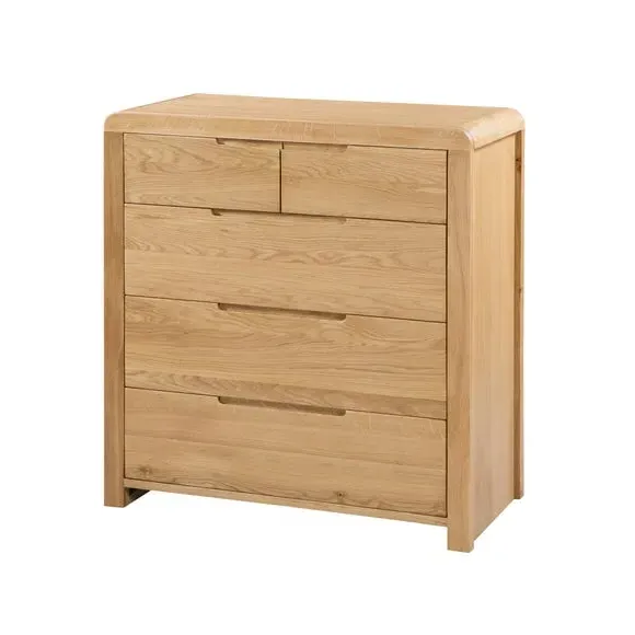 5-Drawer Chest with Curved Edges - Oak Wood image