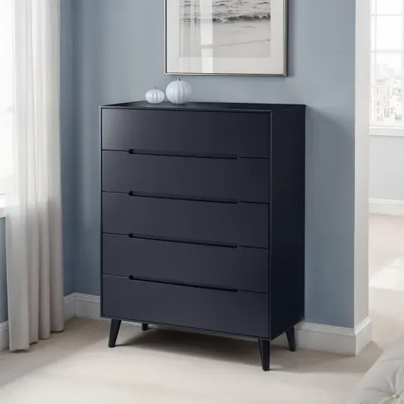5-Drawer Chest with Oak Legs - Anthracite image