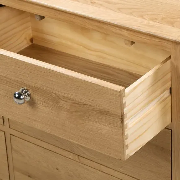 6 Drawer Chest Wide Design - Light Oak, Solid Oak