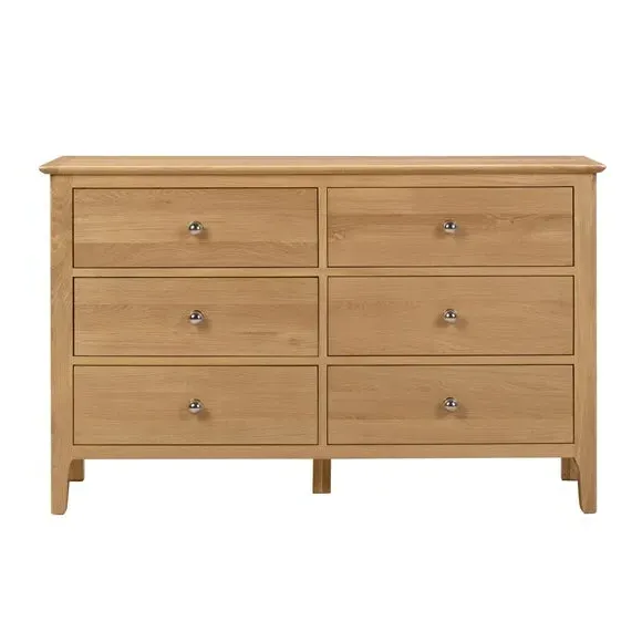 6 Drawer Chest Wide Design - Light Oak, Solid Oak image