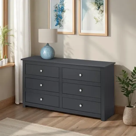6-Drawer Chest with Silver Handles - Dark Grey image