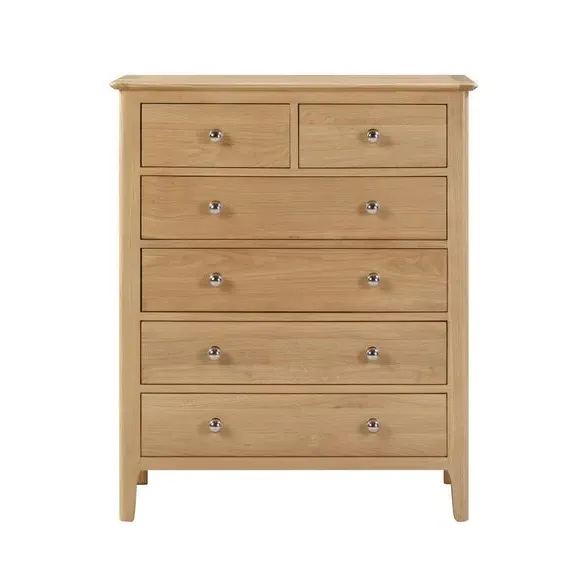 6-Drawer Chest with Silver Handles - Oak