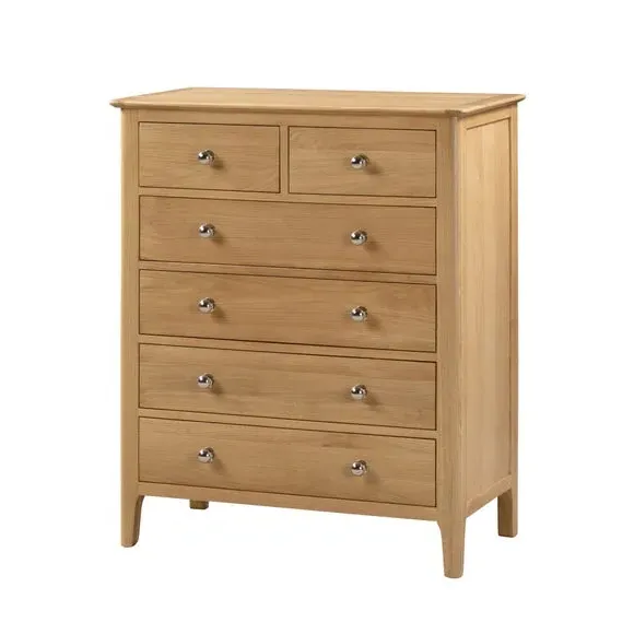 6-Drawer Chest with Silver Handles - Oak