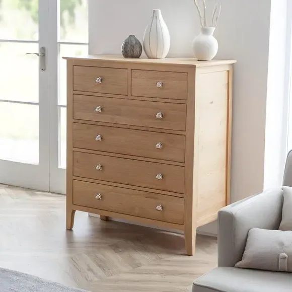 6-Drawer Chest with Silver Handles - Oak image