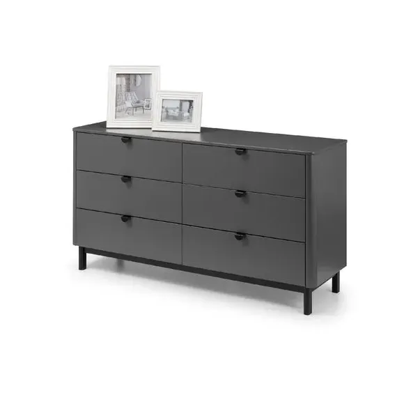 6-Drawer Wide Chest - Grey, Wood