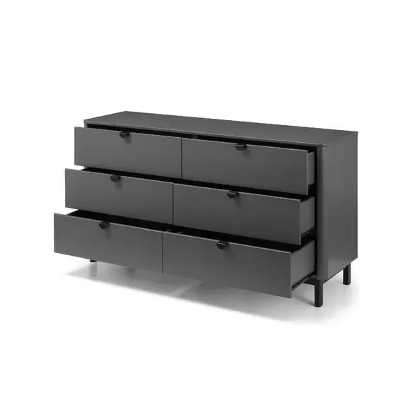 6-Drawer Wide Chest - Grey, Wood