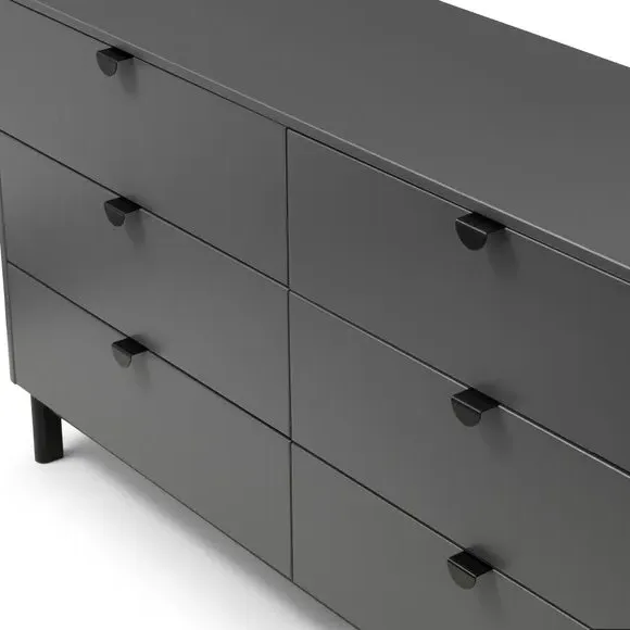 6-Drawer Wide Chest - Grey, Wood