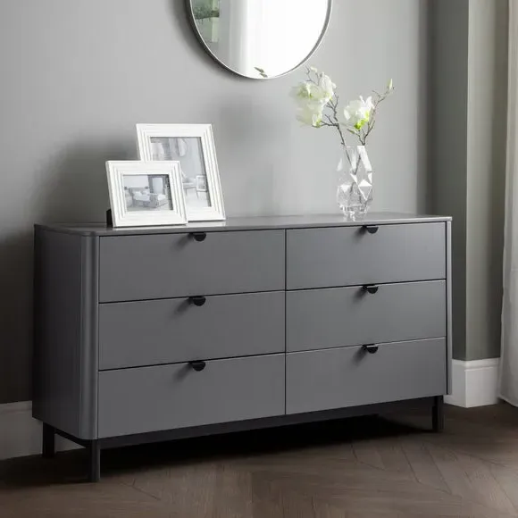 6-Drawer Wide Chest - Grey, Wood image