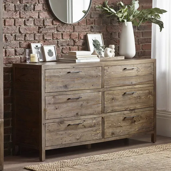 6-Drawer Wide Chest - Pine, Reclaimed Wood image