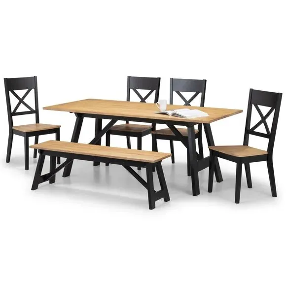 6-Seater Dining Set with Bench - Black, Oak image