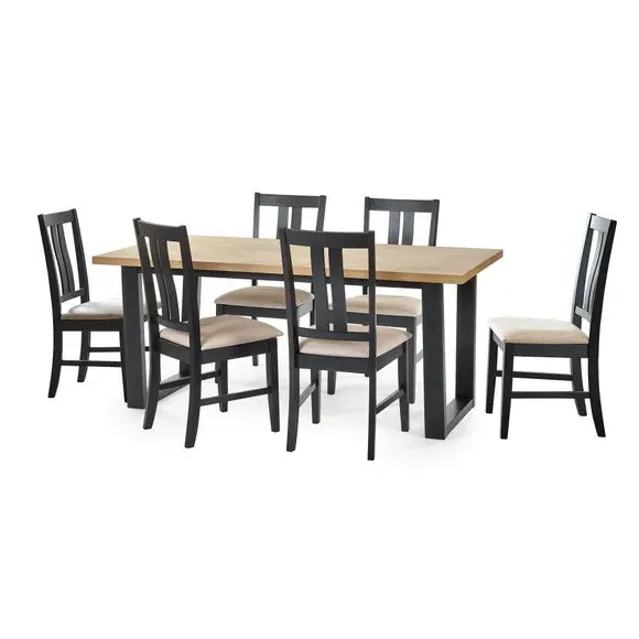 6-Seater Dining Set with Chairs - Black, Oak