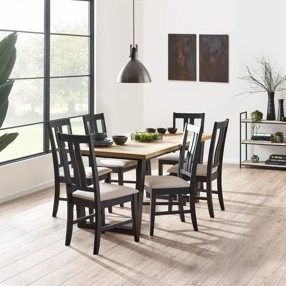 6-Seater Dining Set with Chairs - Black, Oak image