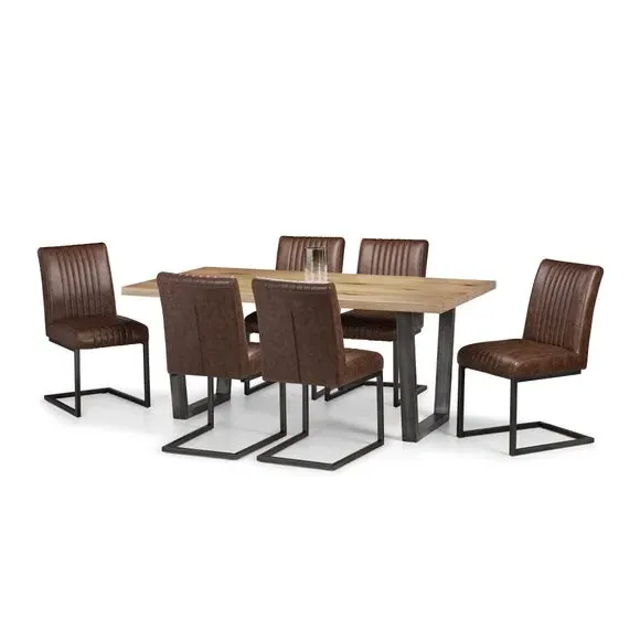 6-Seater Dining Set with Chairs - Oak, Solid Wood image
