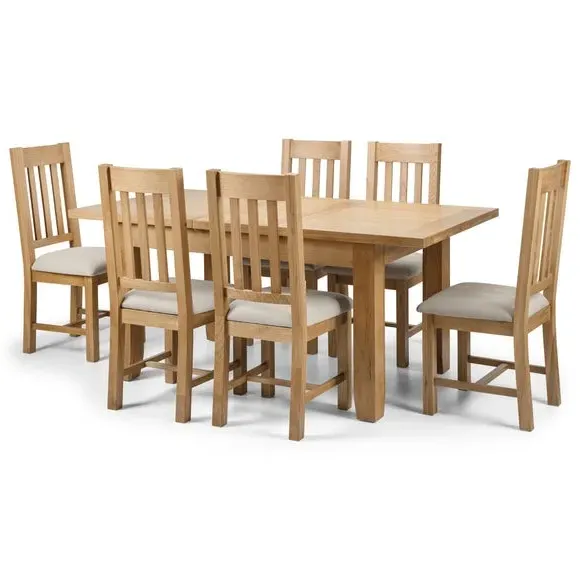 6-Seater Extendable Dining Set - Oak, Solid Wood