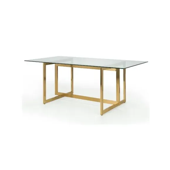 6-Seater Rectangular Dining Table - Gold, Glass