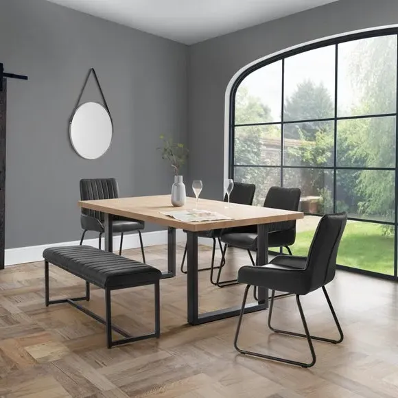 6-Seater Rectangular Dining Table - Oak, Metal image