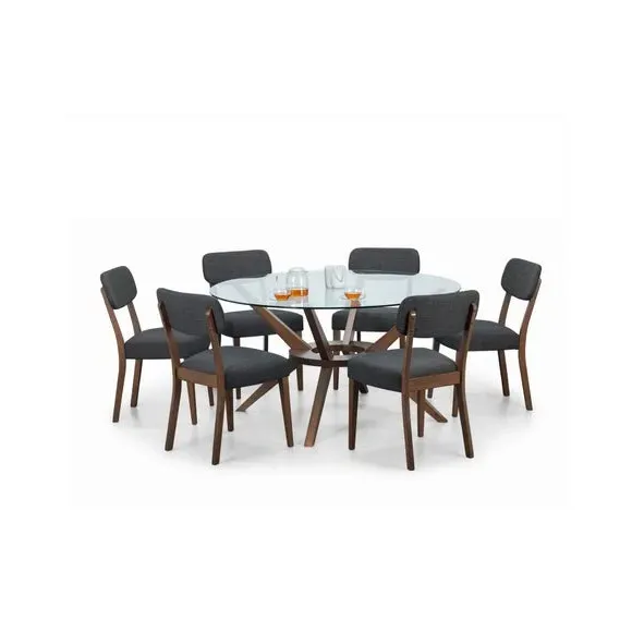 6-Seater Round Dining Set - Walnut, Glass