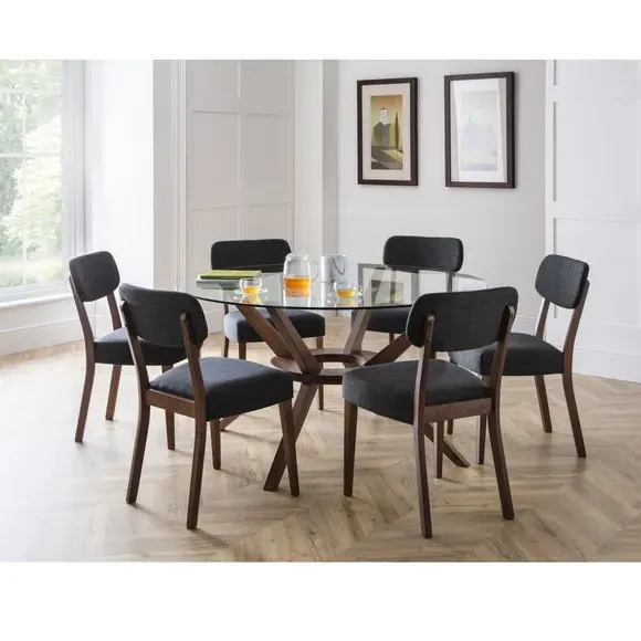 6-Seater Round Dining Set - Walnut, Glass image