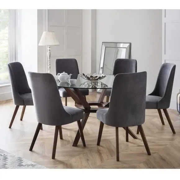 6-Seater Round Dining Set - Walnut, Glass image