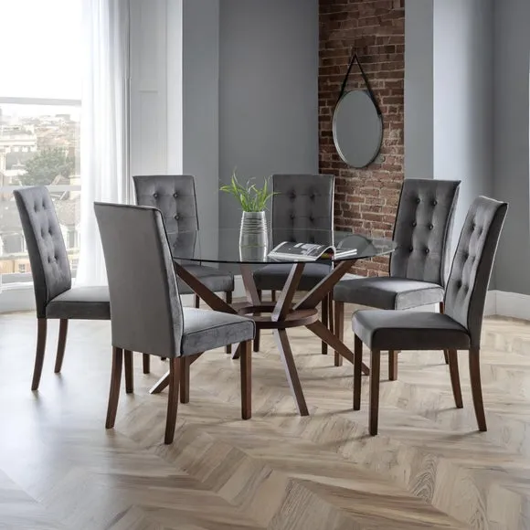 6-Seater Round Dining Set - Walnut, Glass image