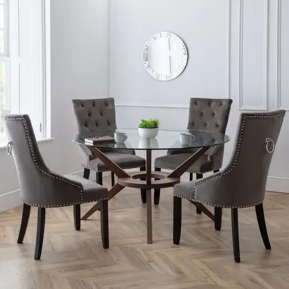 6-Seater Round Dining Table - Walnut, Glass image