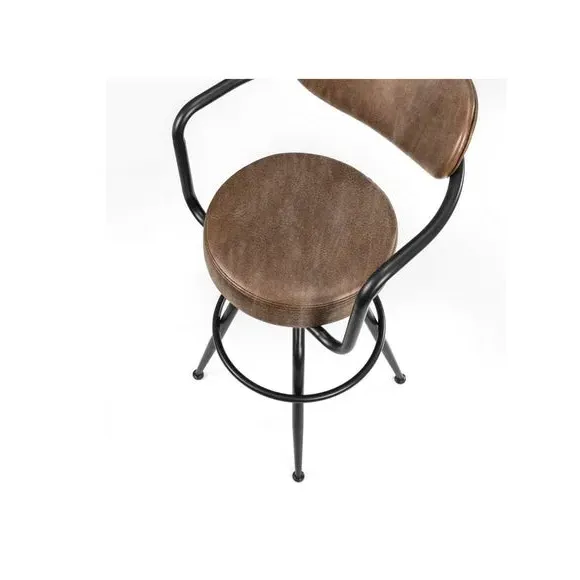 Adjustable Height Bar Stool - Brown, Faux Leather