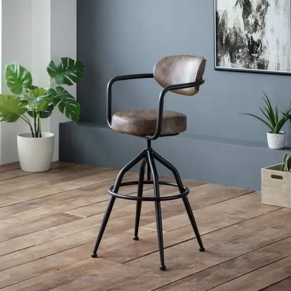 Adjustable Height Bar Stool - Brown, Faux Leather image