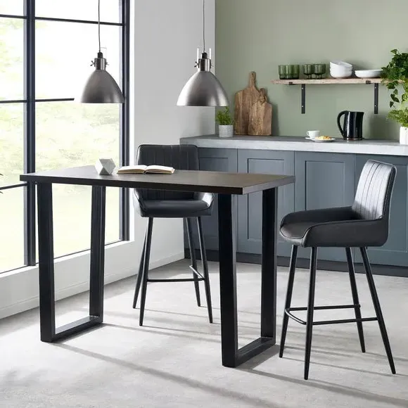 Bar Stool Retro Design - Black, Faux Leather