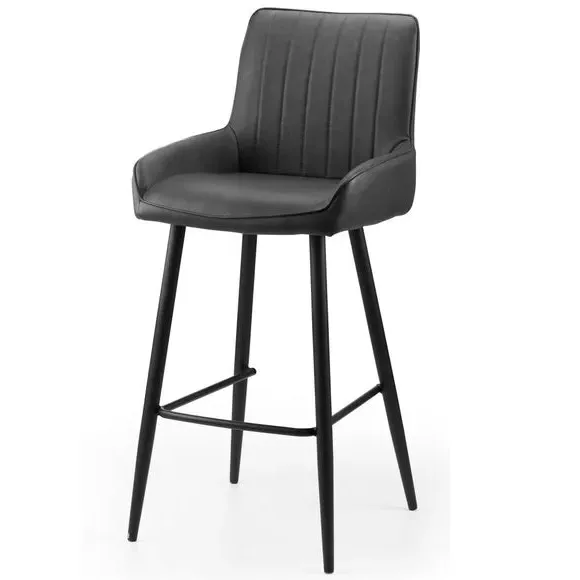 Bar Stool Retro Design - Black, Faux Leather