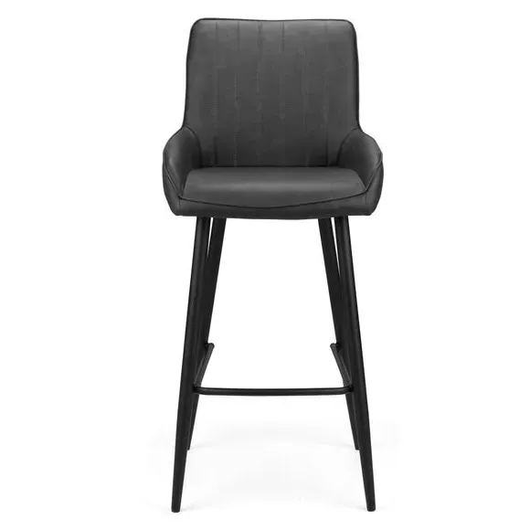 Bar Stool Retro Design - Black, Faux Leather